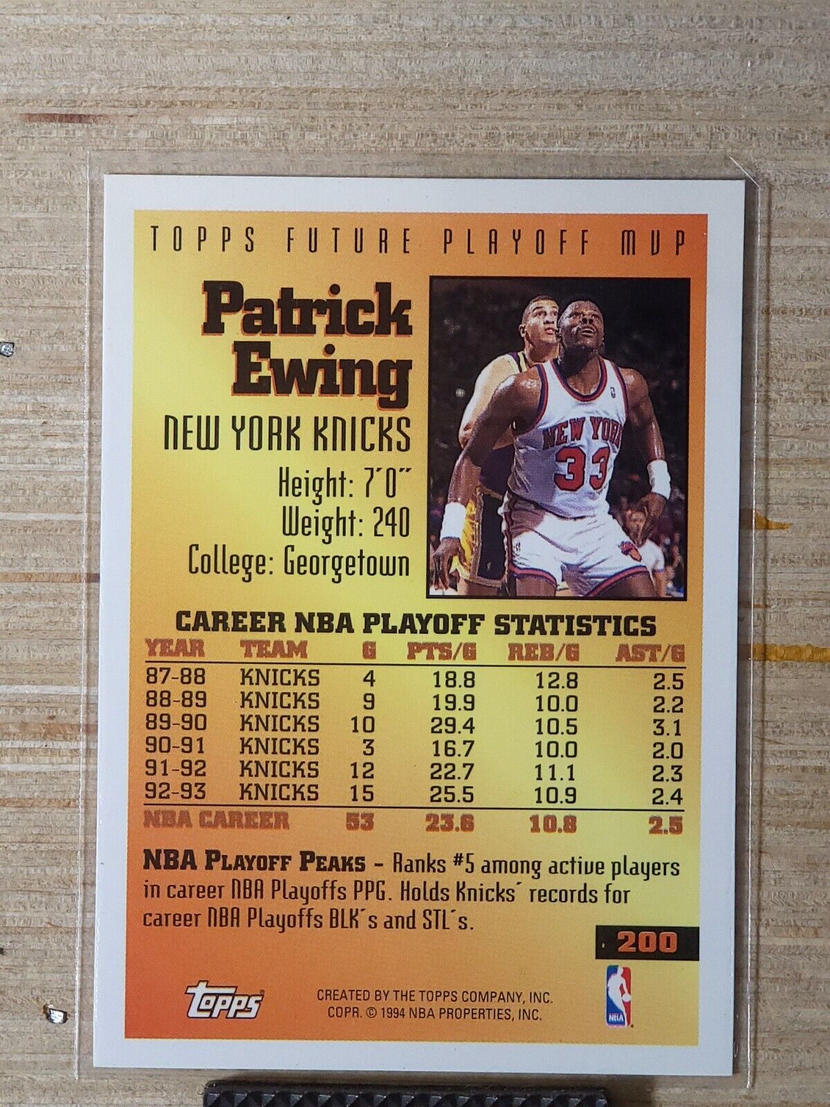 1993-94 Topps - Topps Playoff MVP Patrick Ewing #200 Gold