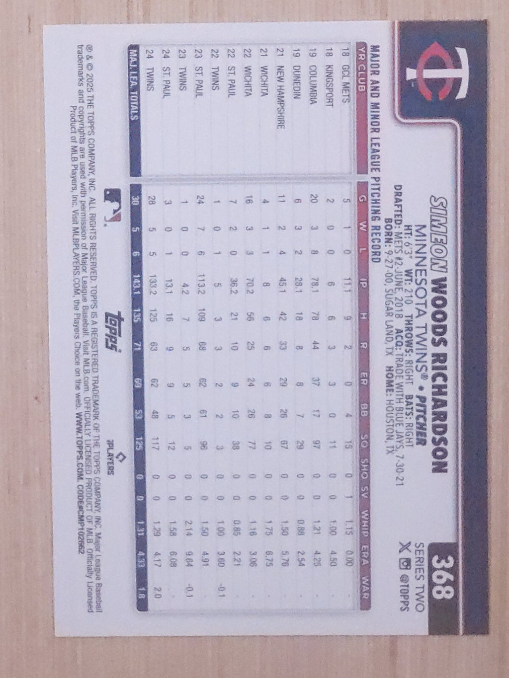 2025 Topps Series 2 #368 Simeon Woods Richardson