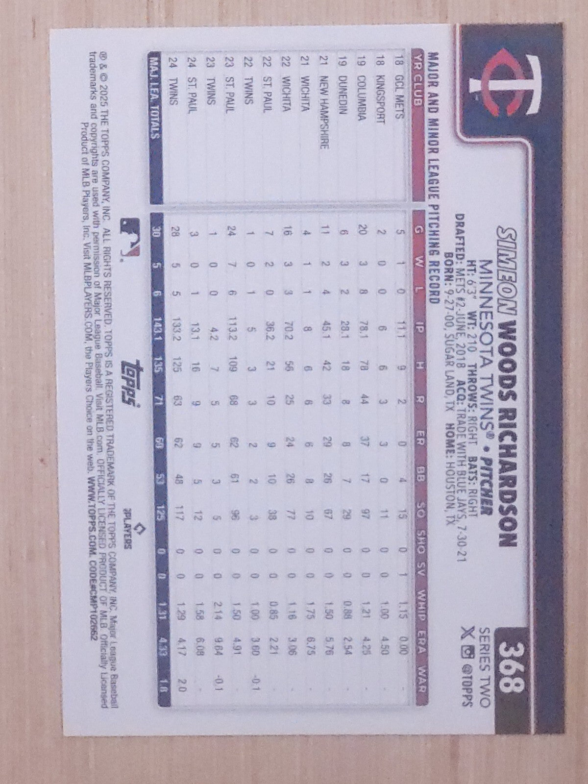 2025 Topps Series 2 #368 Simeon Woods Richardson
