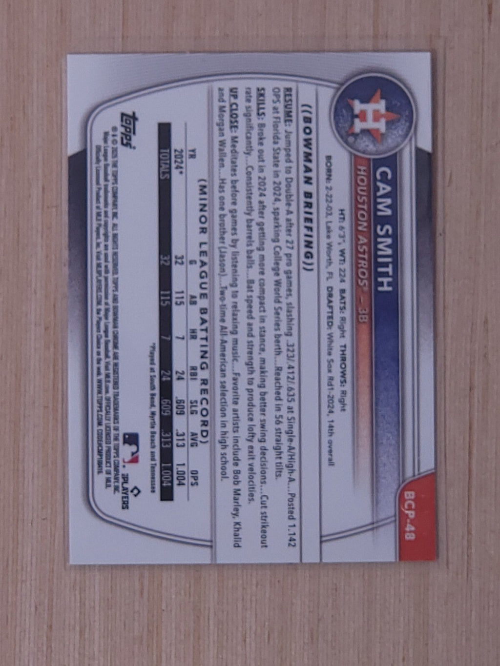 2025 Bowman Cam Smith BCP-48