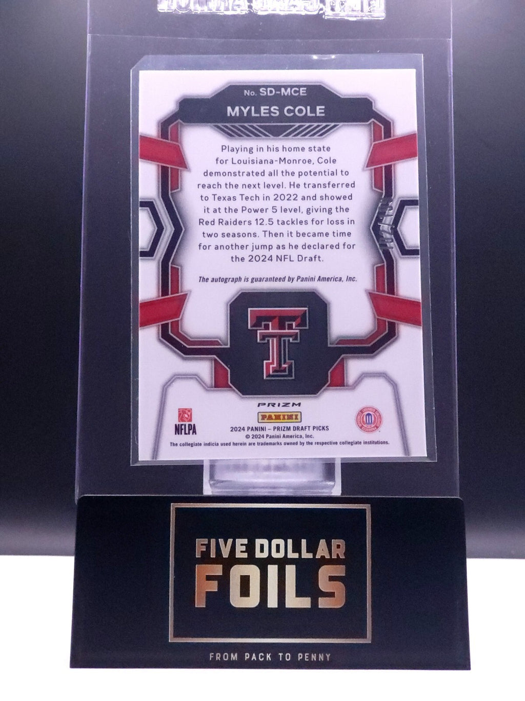 2024 Panini Prizm Draft Picks Auto Signing Day #SD-MCE Myles Cole Red 102/199