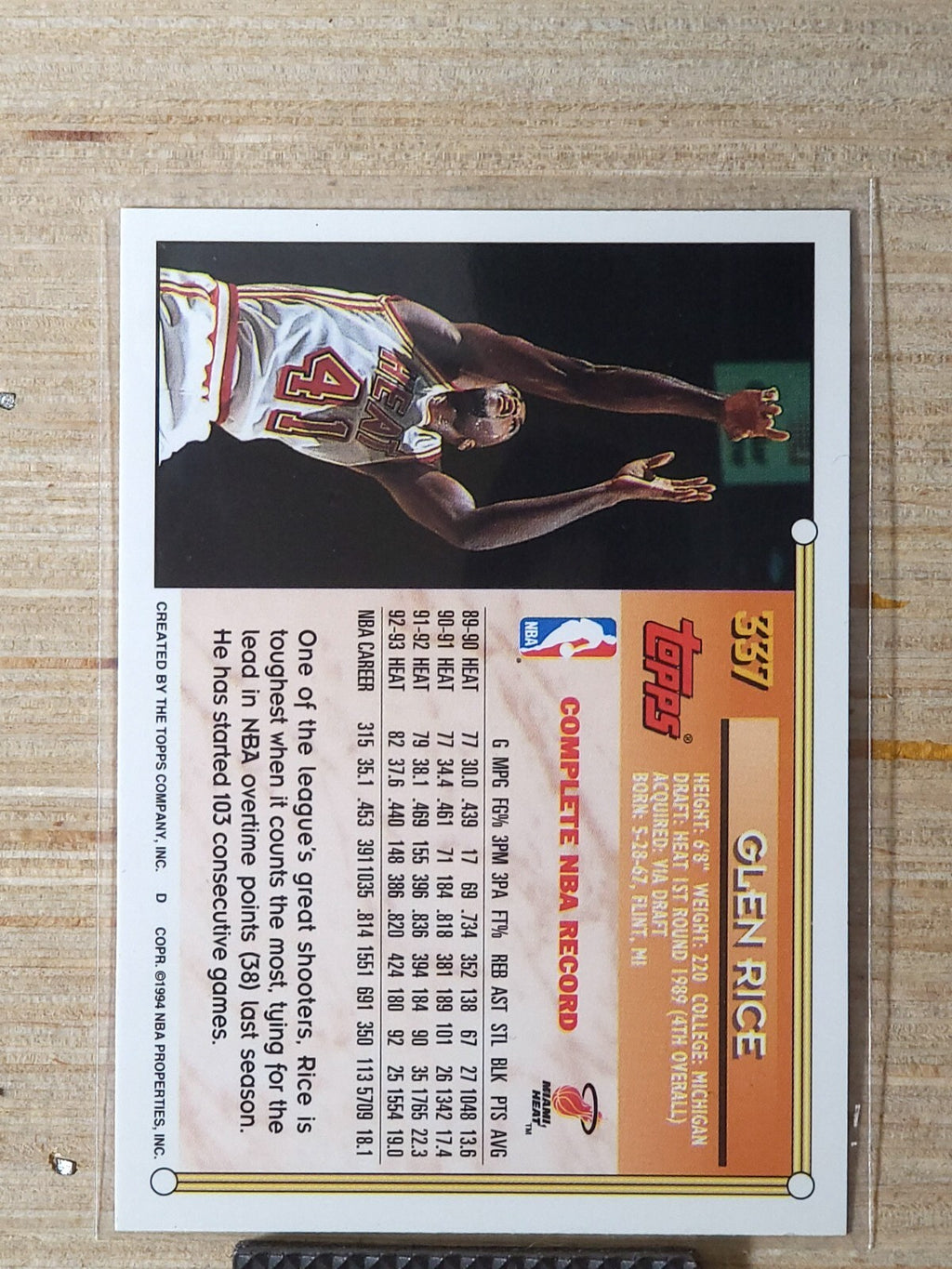 1993-94 Topps - Glen Rice #337 Gold
