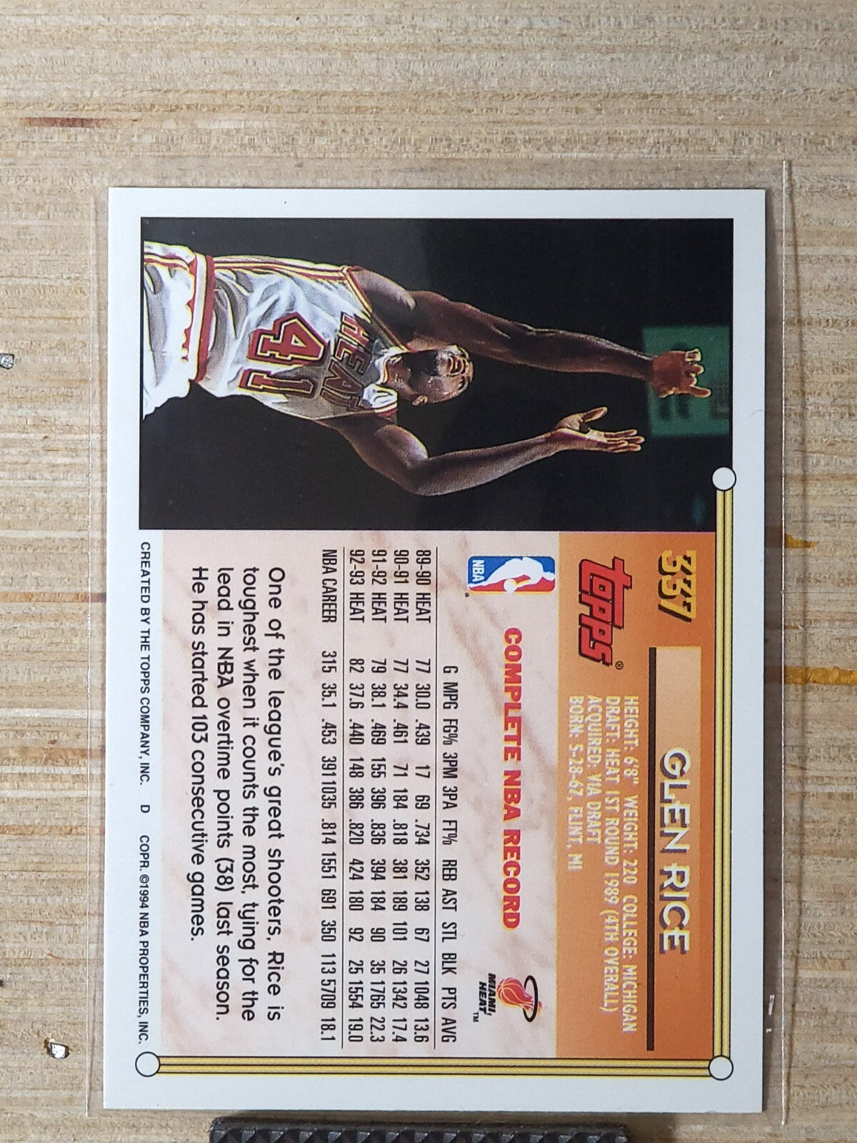 1993-94 Topps - Glen Rice #337 Gold