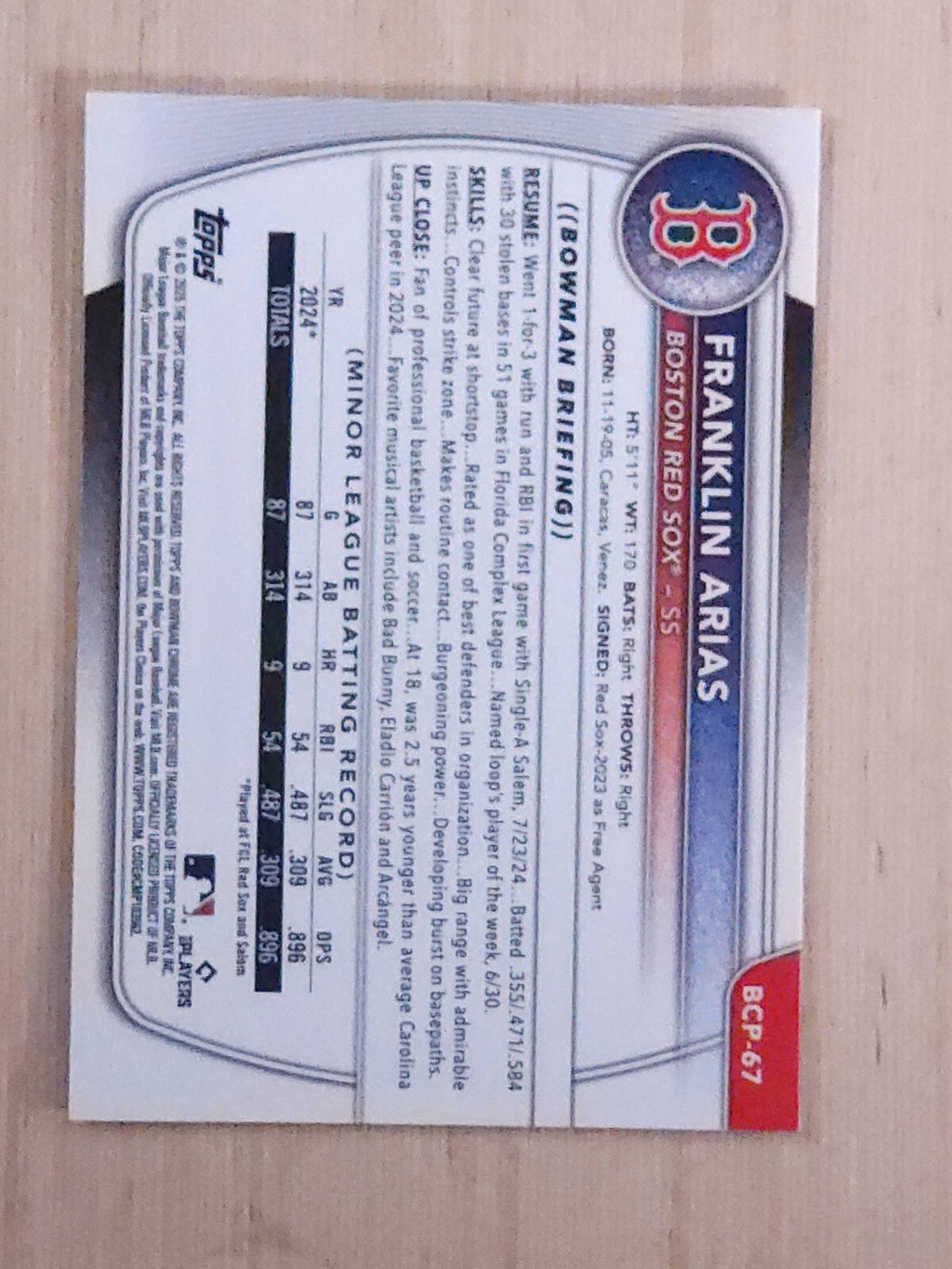 2025 Bowman - Chrome Prospects Franklin Arias #BCP-67  Mega box Mojo