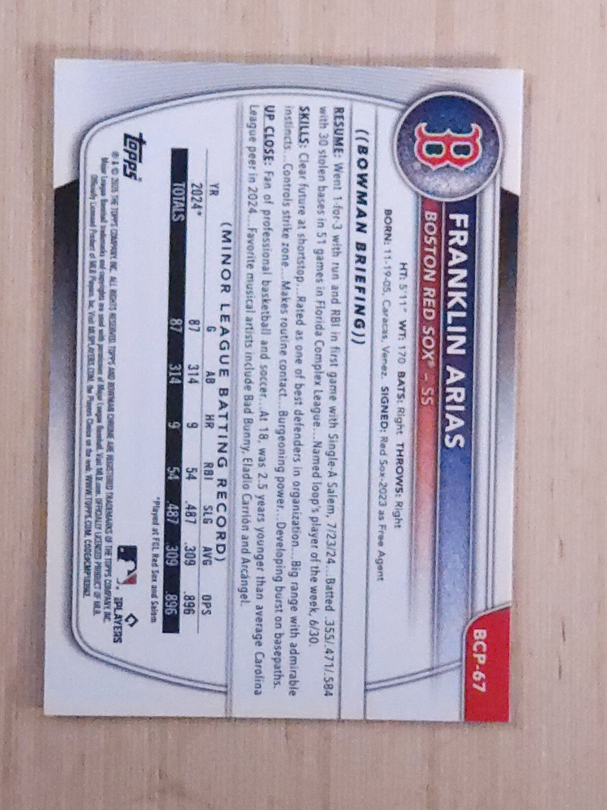2025 Bowman - Chrome Prospects Franklin Arias #BCP-67  Mega box Mojo