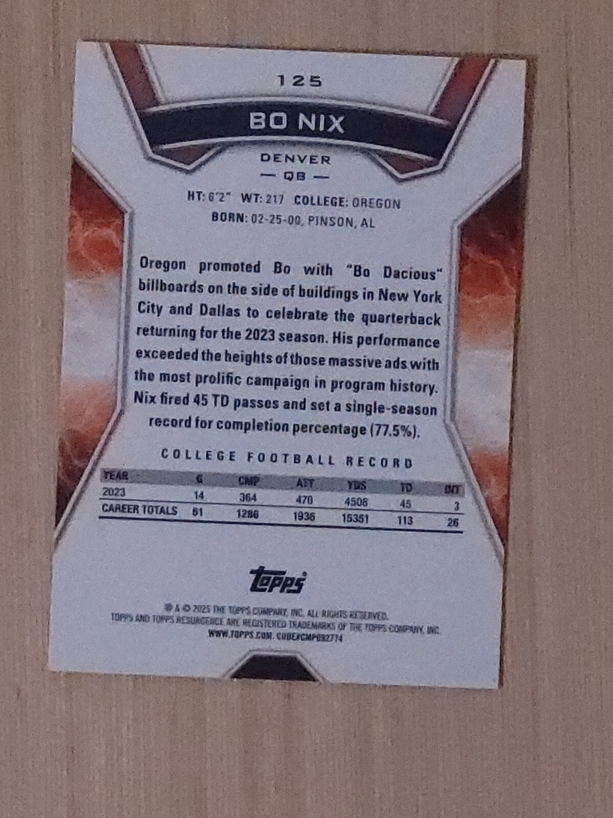 2025 Topps Resurgence 125 Bo Nix