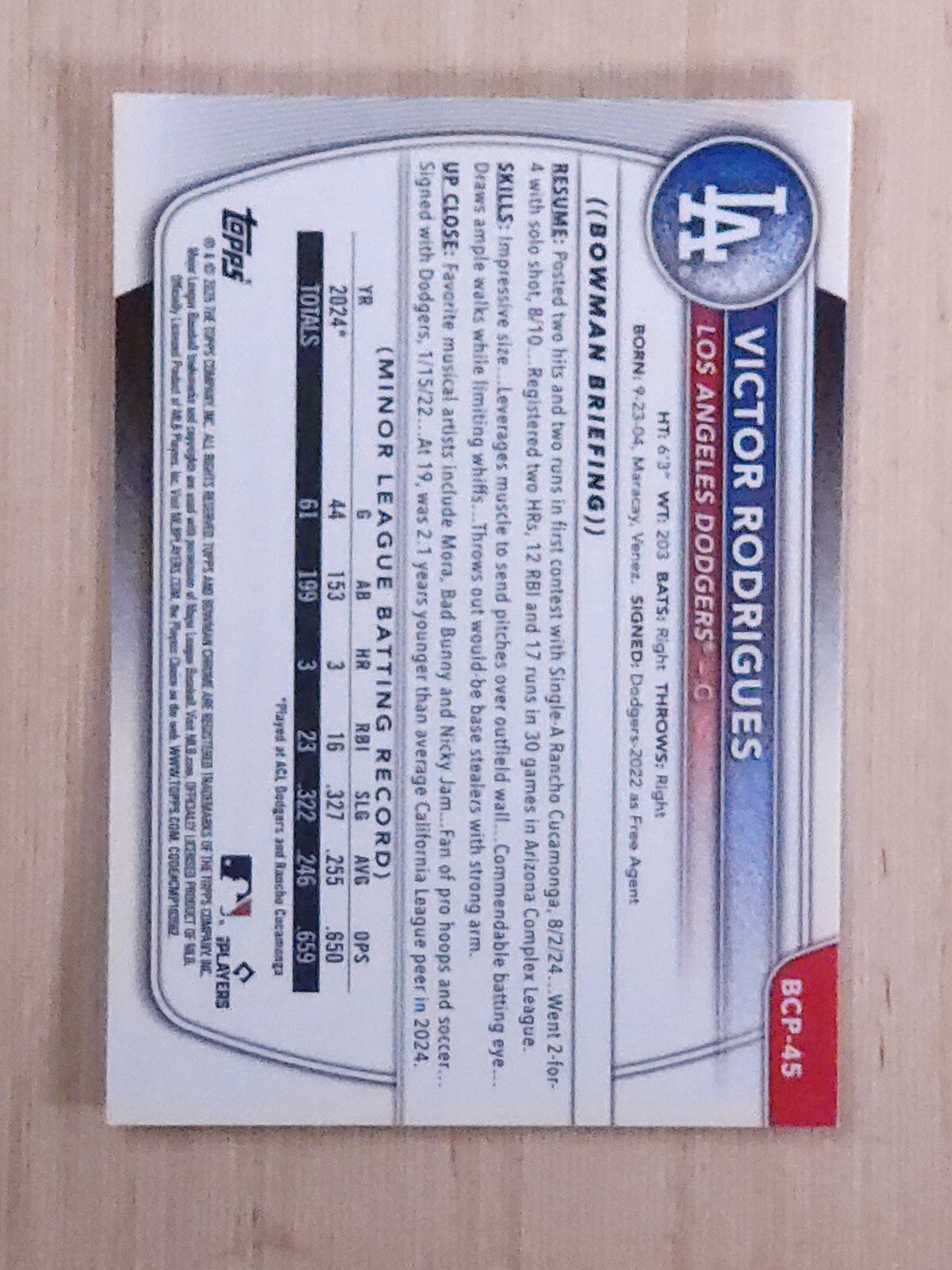 2025 Bowman - Chrome Prospects #BCP-45 Victor Rodrigues  Mega box Mojo