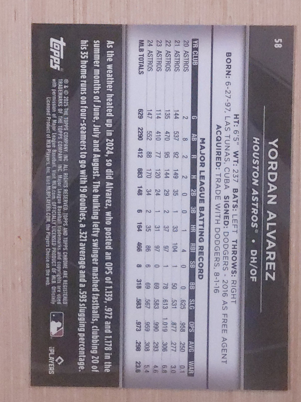 2025 Topps Chrome Black - Yordan Alvarez #58