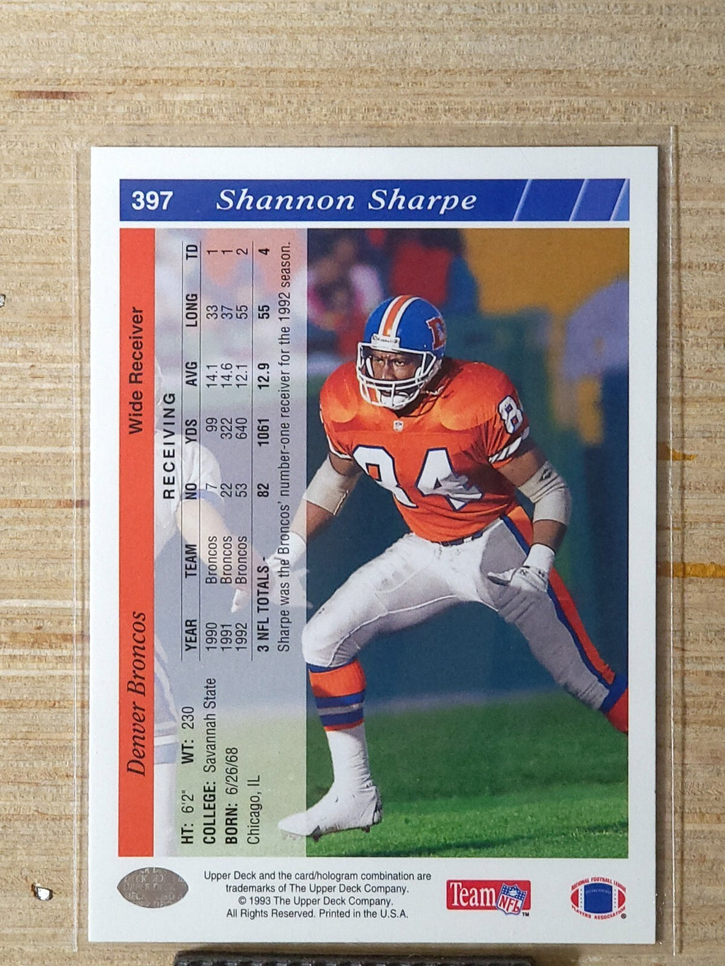 1993 Upper Deck - Shannon Sharpe #397