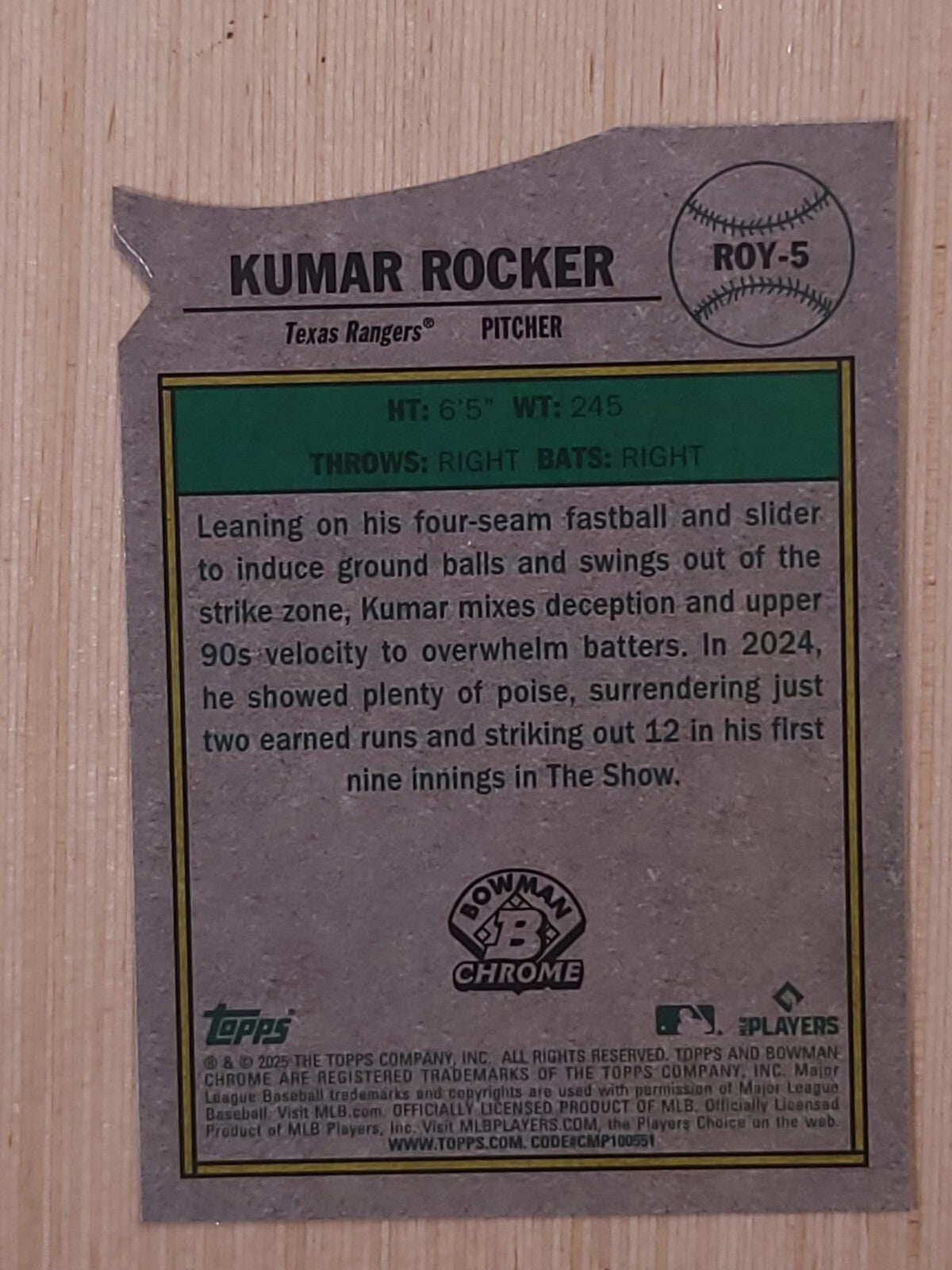 2025 Bowman Rookie of the Year Kumar Rocker #ROY-5