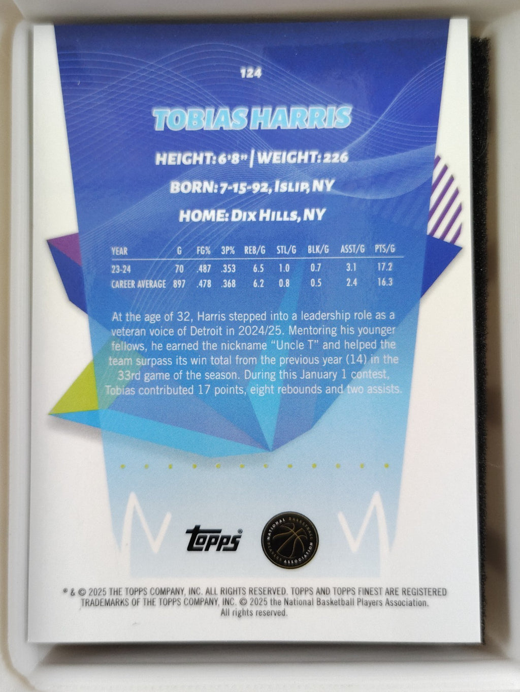 2024-25 Topps Finest Tobias Harris #124 Blue Checkerboard 31/50