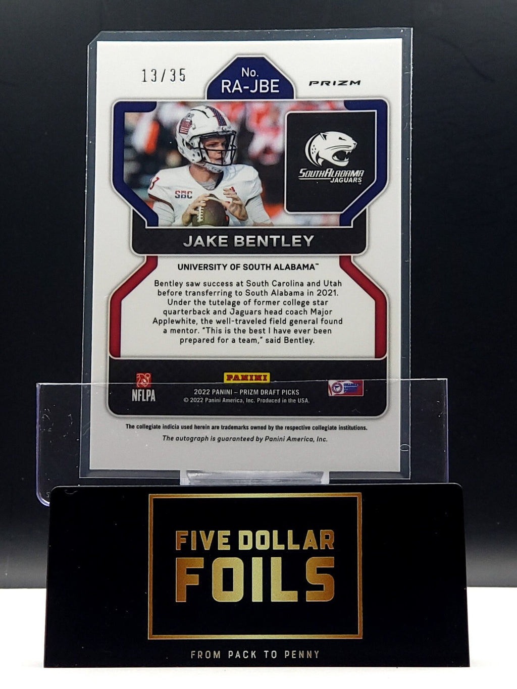 2022 Panini Prizm Draft Picks Auto #RA-JBE Jake Bentley Orange Pulsar 13/35