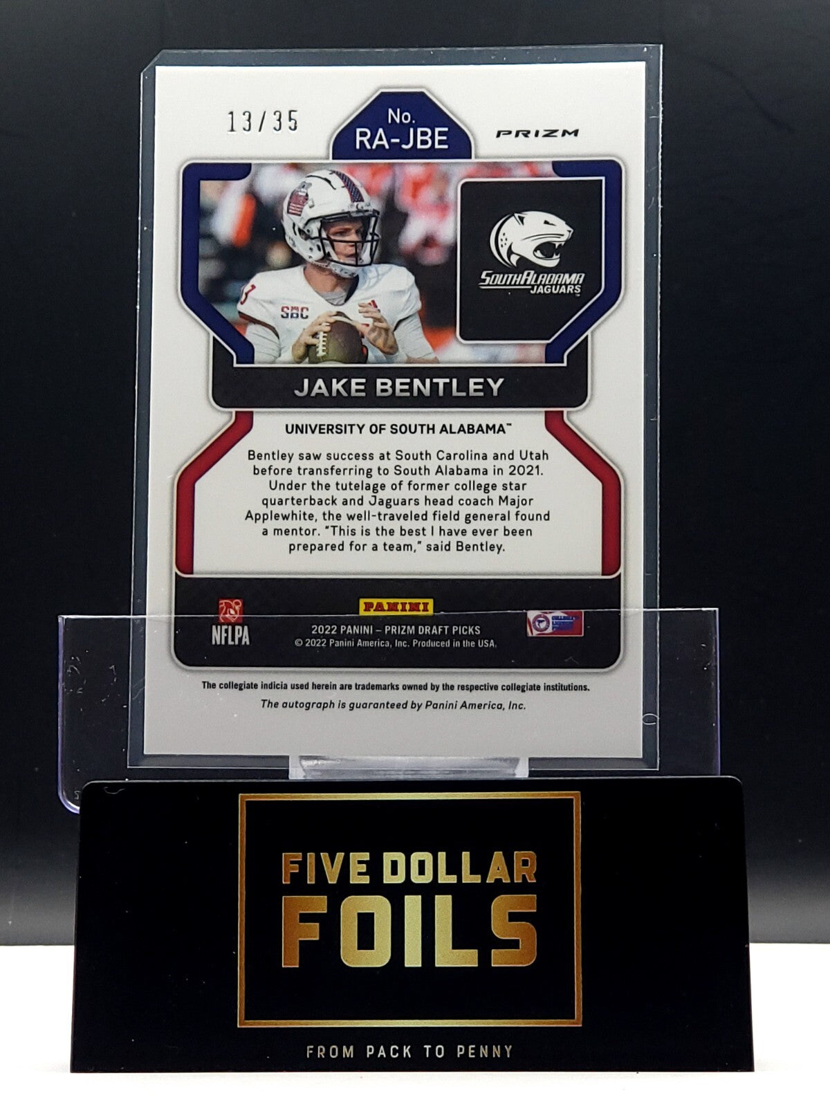 2022 Panini Prizm Draft Picks Auto #RA-JBE Jake Bentley Orange Pulsar 13/35