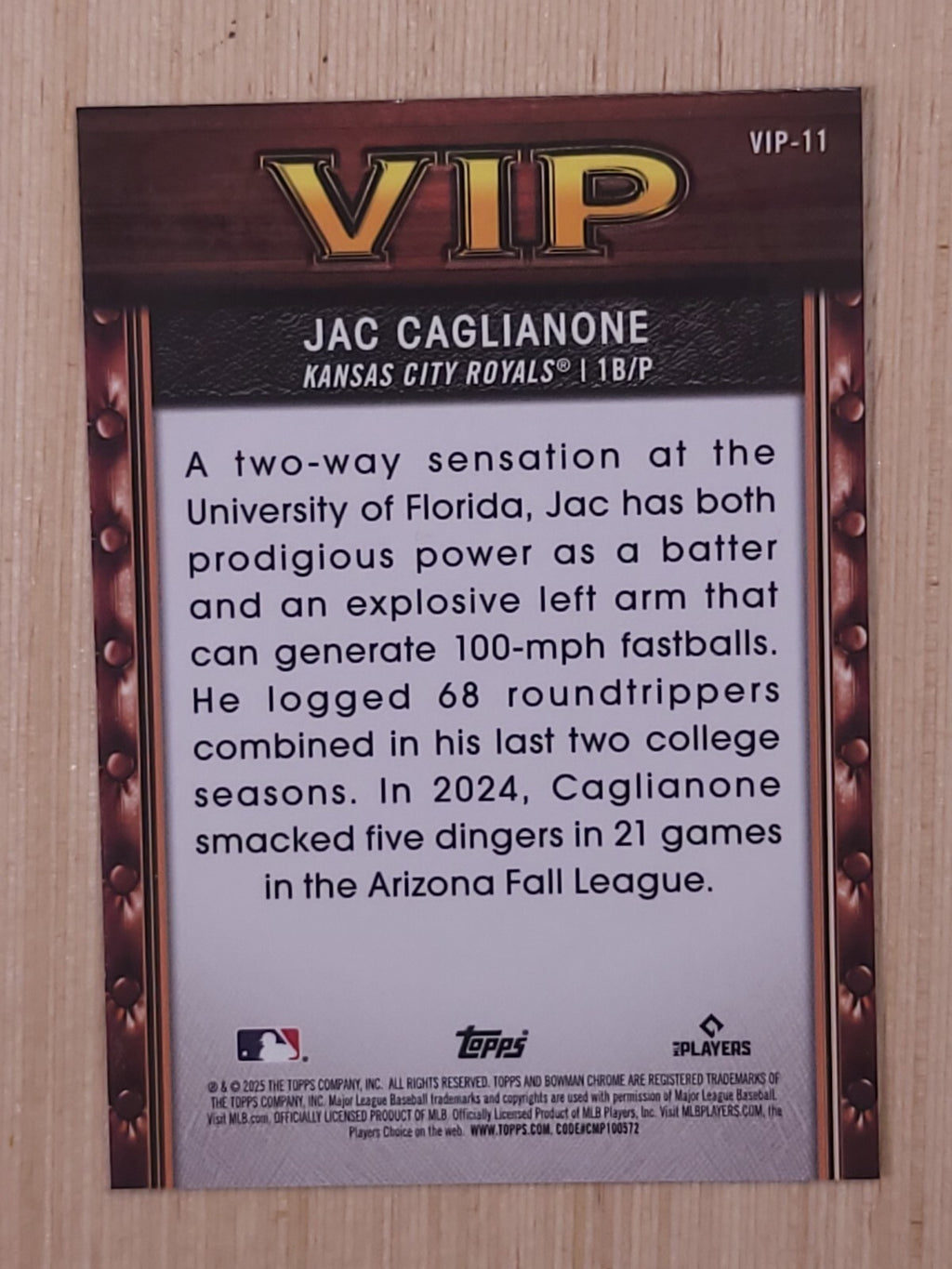 2025 Bowman VIP Jac Caglianone #VIP-11