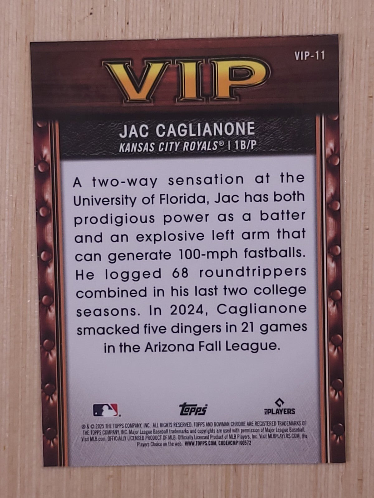 2025 Bowman VIP Jac Caglianone #VIP-11