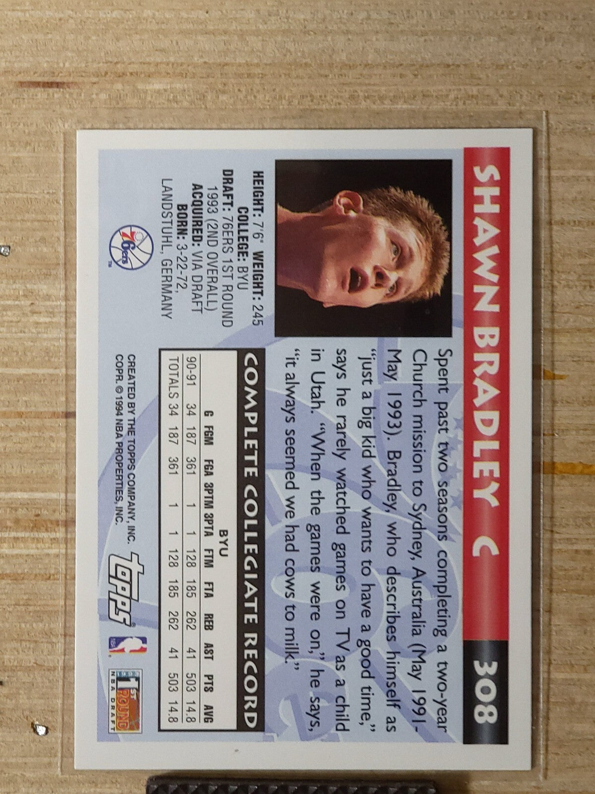 1993-94 Topps - Shawn Bradley #308 (RC) Gold