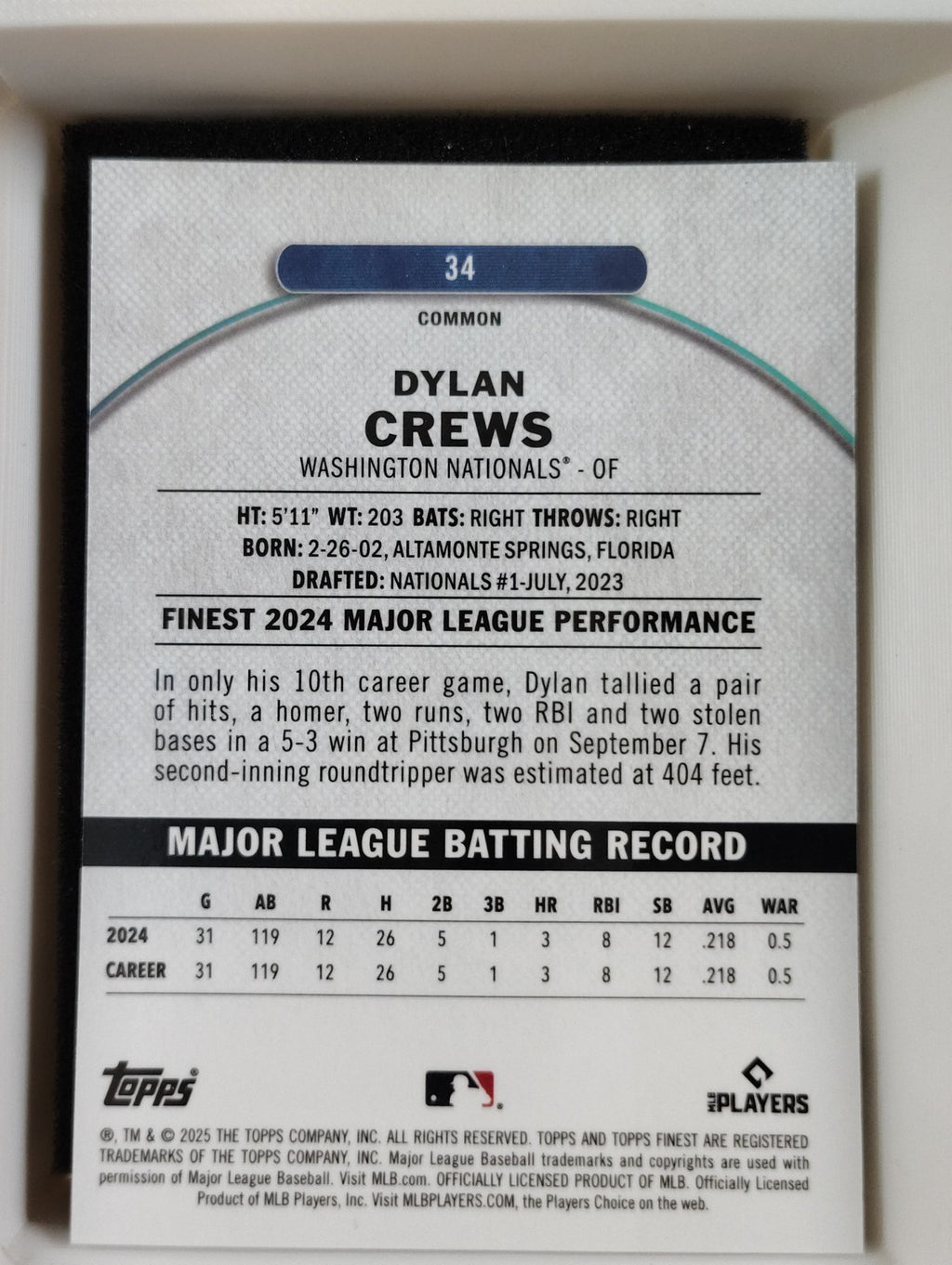 2025 Topps Finest Common #34 Dylan Crews