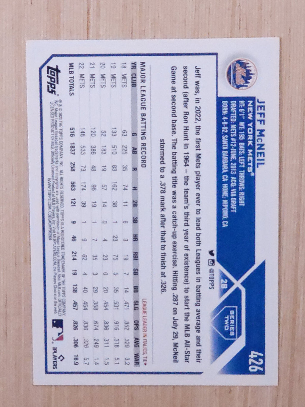 2023 Topps Series 2 - Jeff McNeil #426 Rainbow Foil