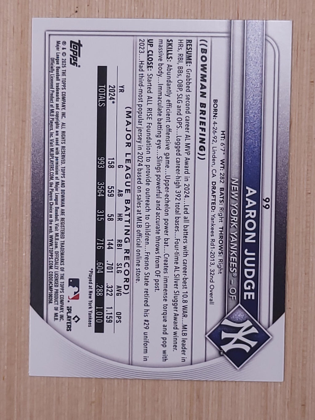 2025 Bowman - Aaron Judge #99