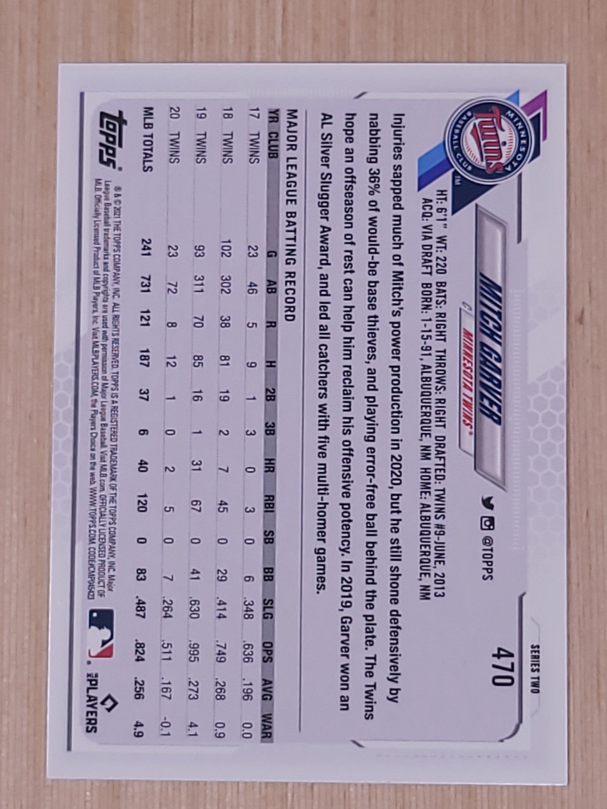2021 Topps - Mitch Garver #470 Gold Foil