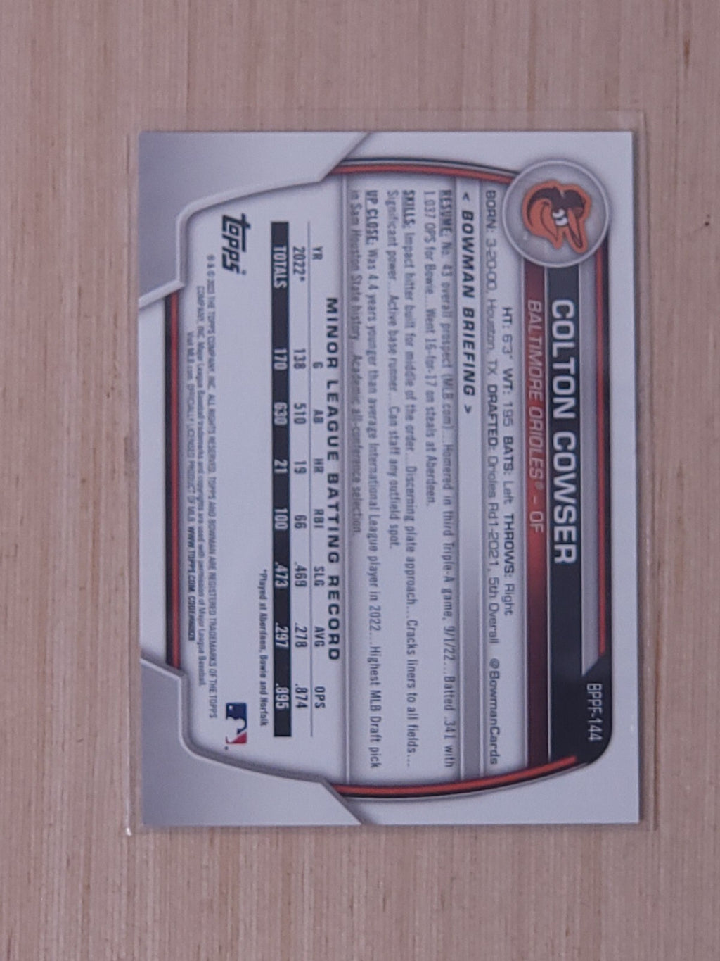 2023 Bowman - Prospects Colton Cowser #BPPF-144 (RC)