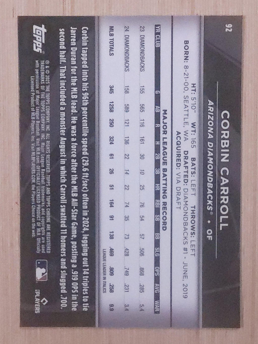 2025 Topps Chrome Black - Corbin Carroll #92