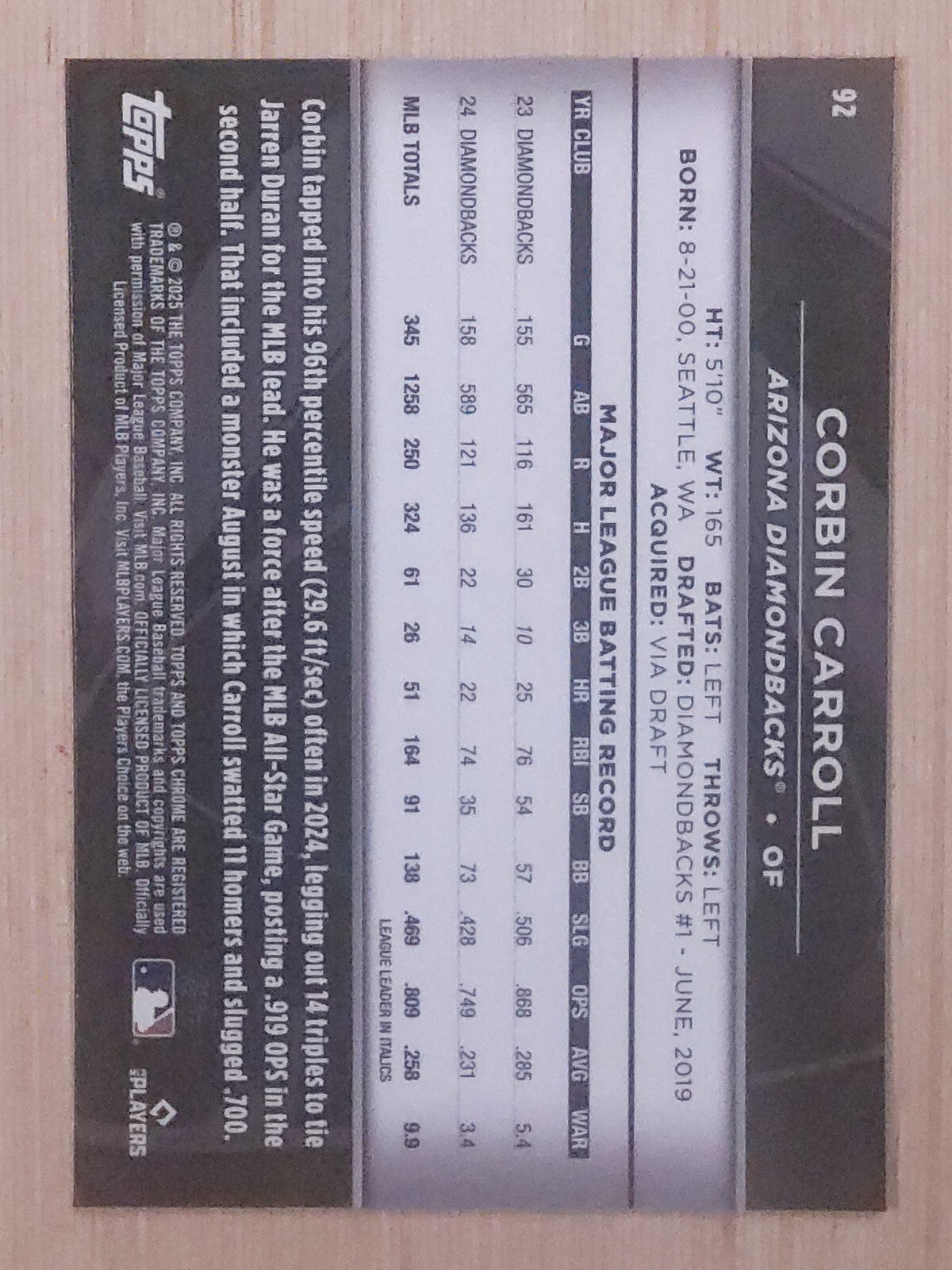 2025 Topps Chrome Black - Corbin Carroll #92