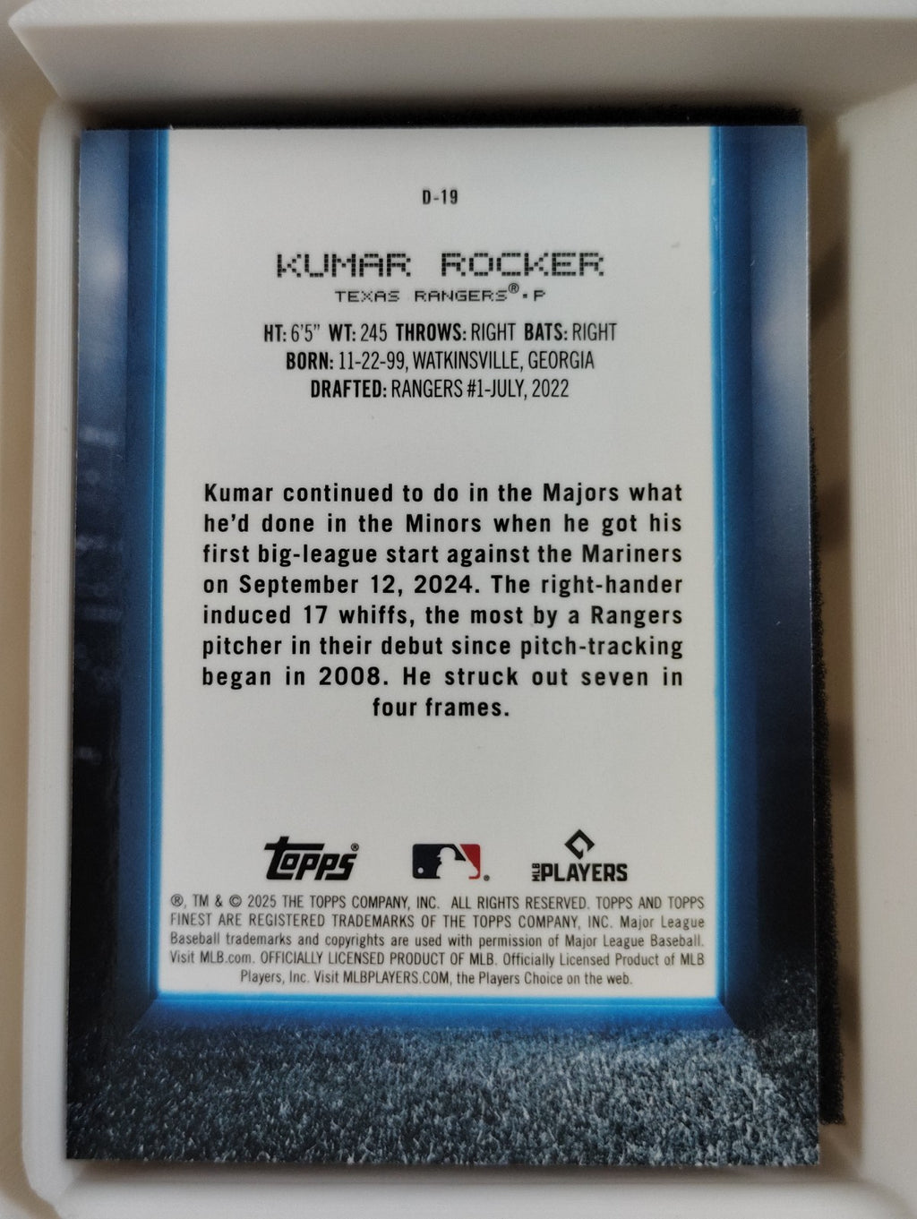 2025 Topps Finest - Debut Kumar Rocker #D-19 (RC)