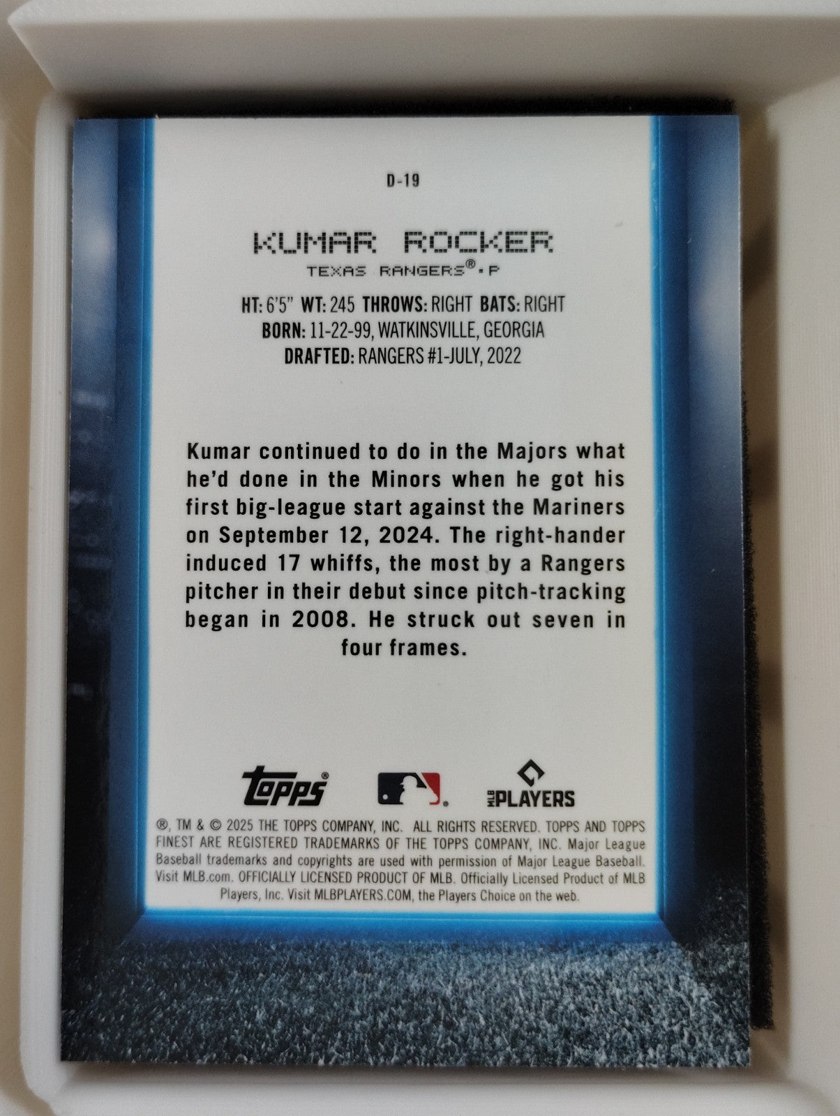 2025 Topps Finest - Debut Kumar Rocker #D-19 (RC)