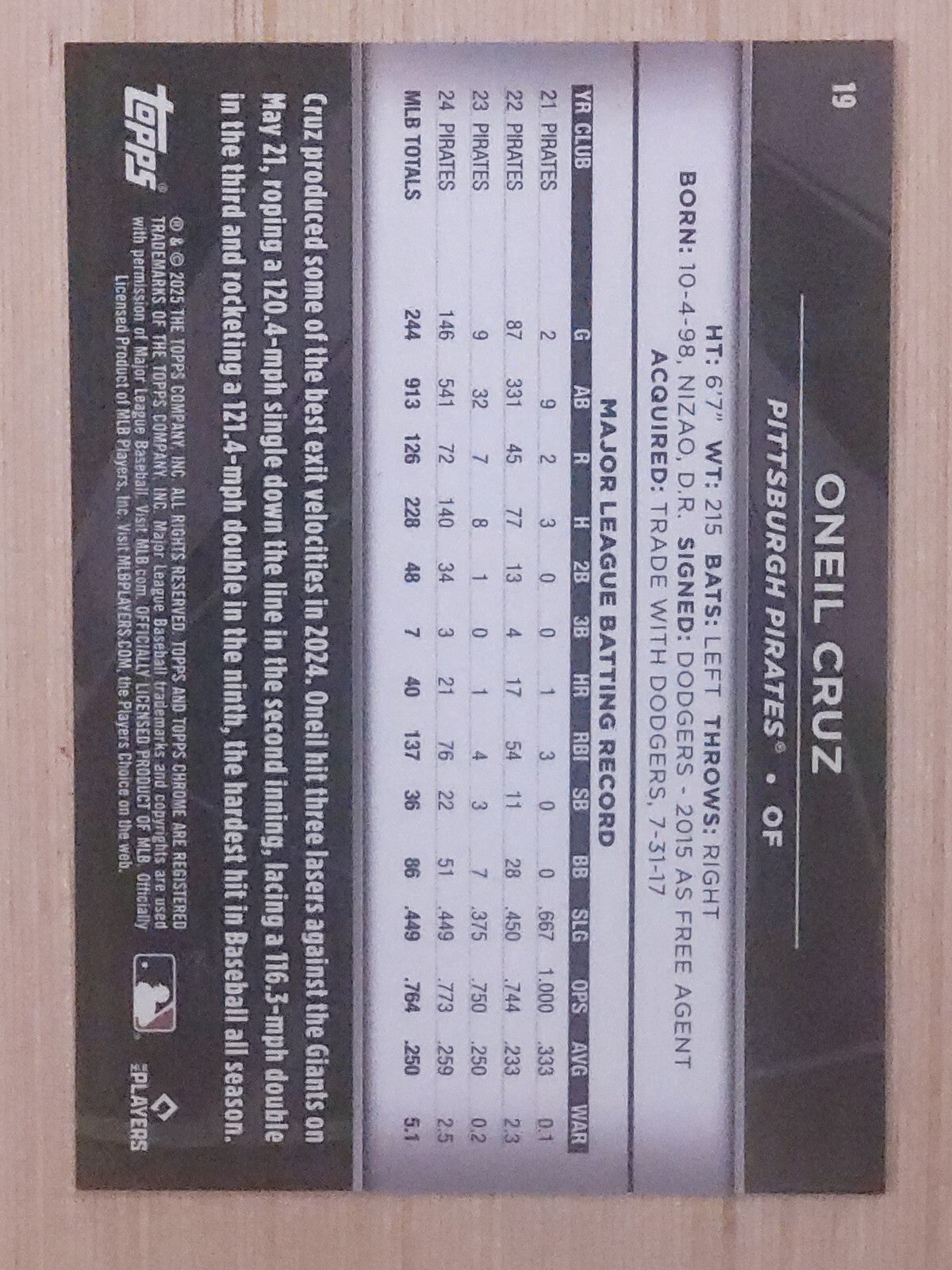 2025 Topps Chrome Black - Oneil Cruz #19 Yellow Mini Diamond /50