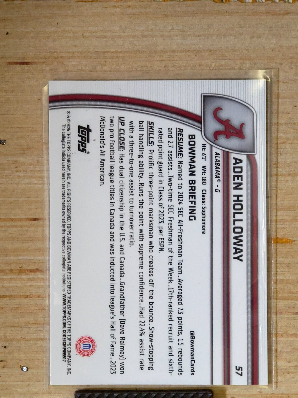 2024-25 Bowman University Chrome - Aden Holloway #57 Purple Lava