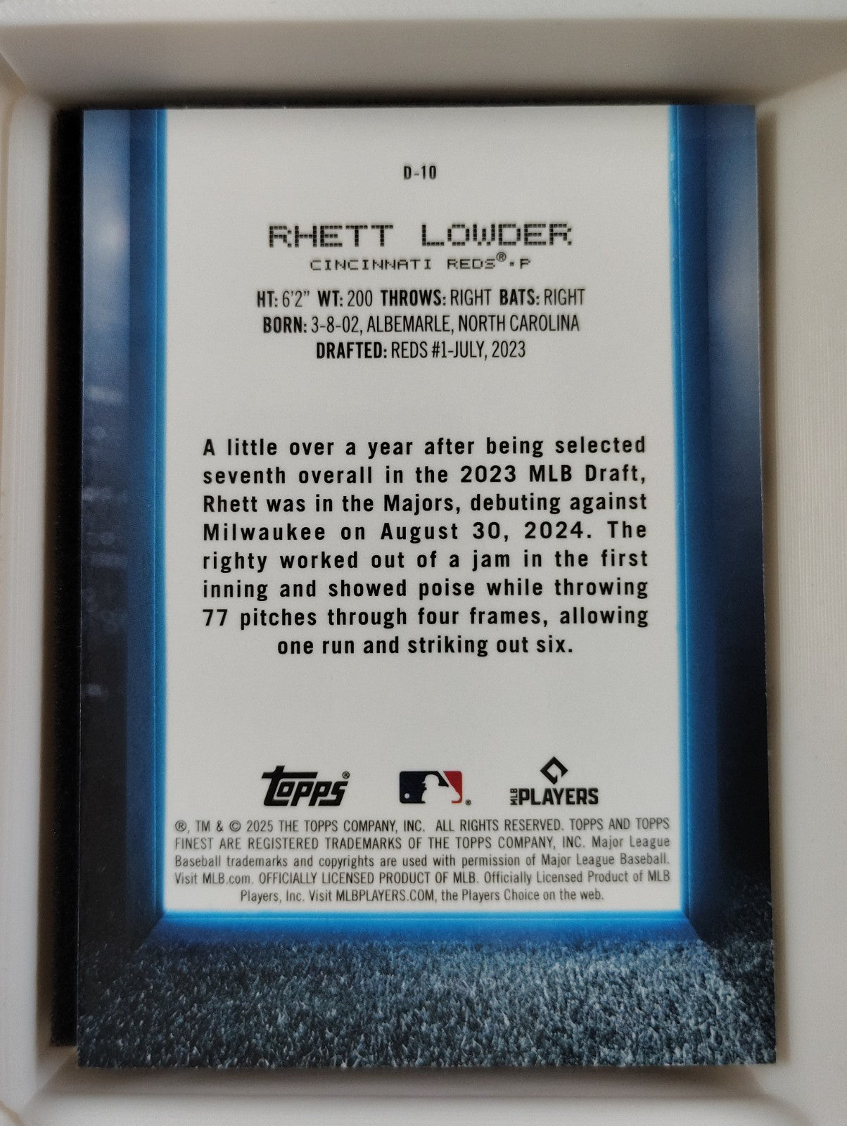 2025 Topps Finest - Debut Rhett Lowder #D-10 (RC)