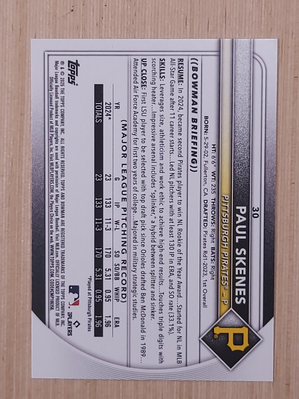2025 Bowman - Paul Skenes #30