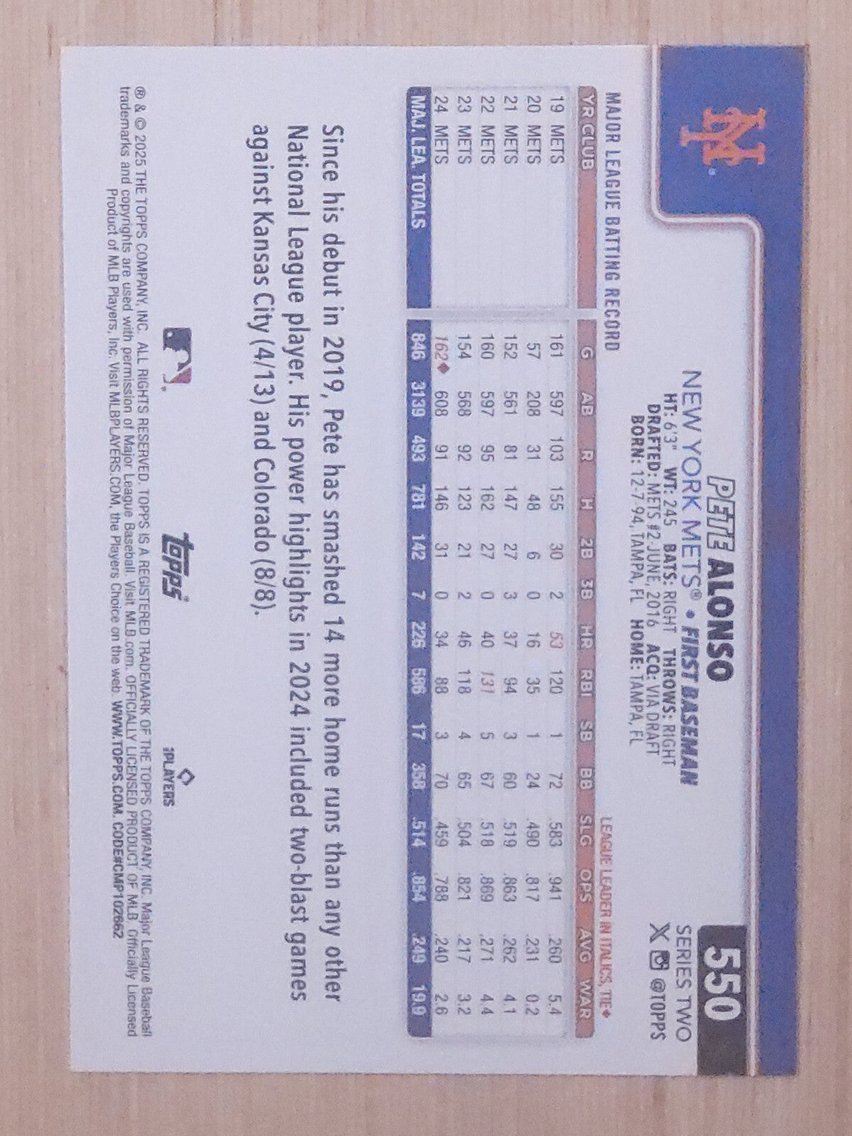 2025 Topps Series 2 #550 Pete Alonso Rainbow Foil