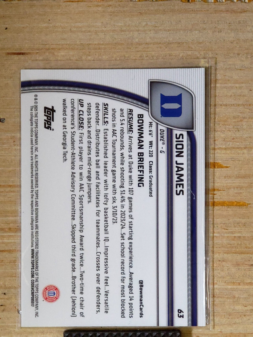2024-25 Bowman University Chrome Sion James #63 Green Shimmer