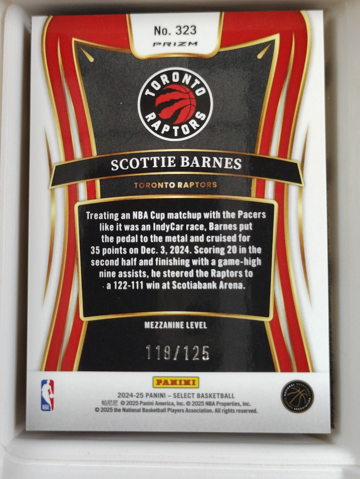 2024-25 Panini Select - Mezzanine Scottie Barnes #323 White Prizm 118/125