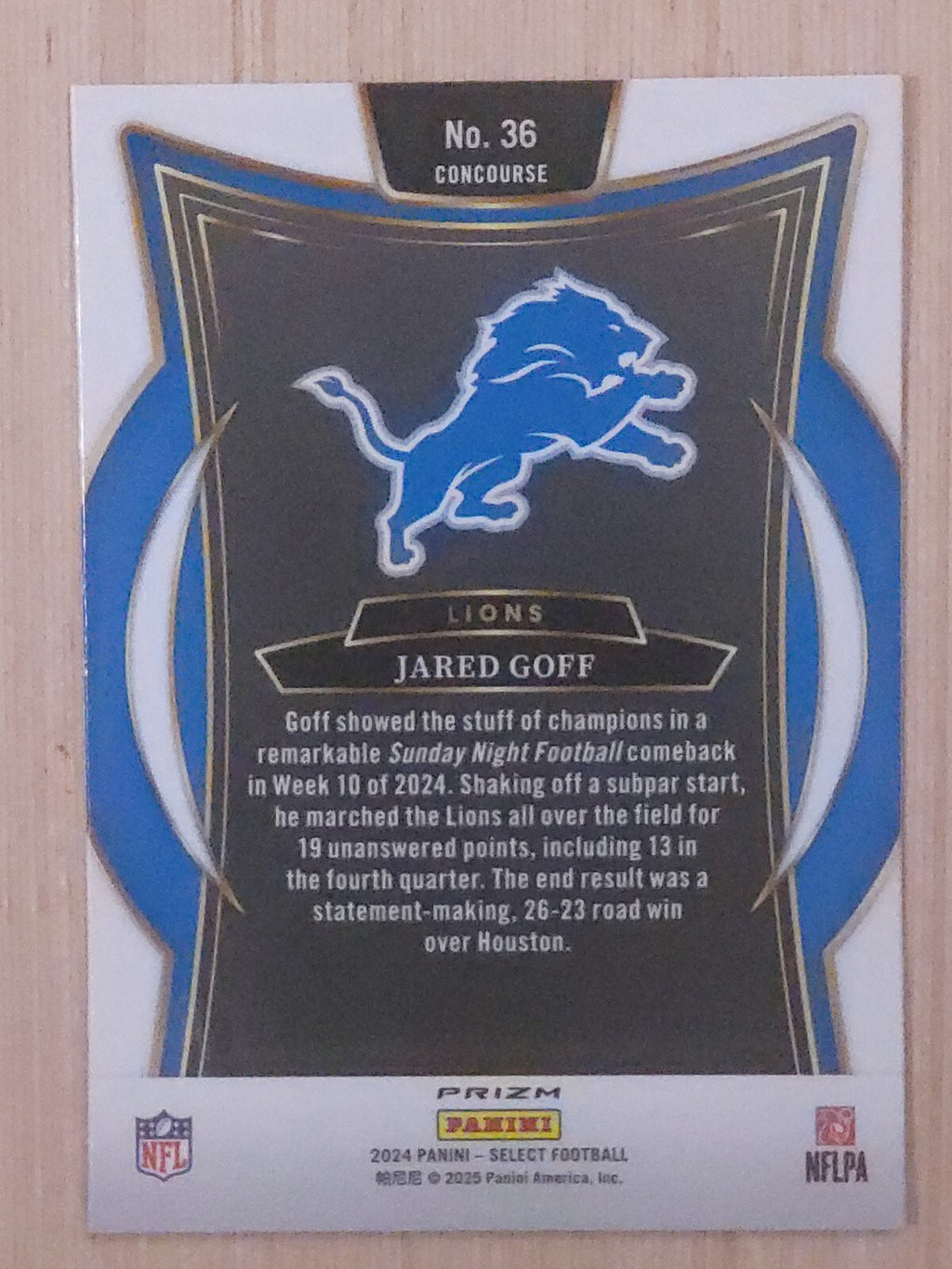 2024 Panini Select #36 Jared Goff Red, White, Blue Shock