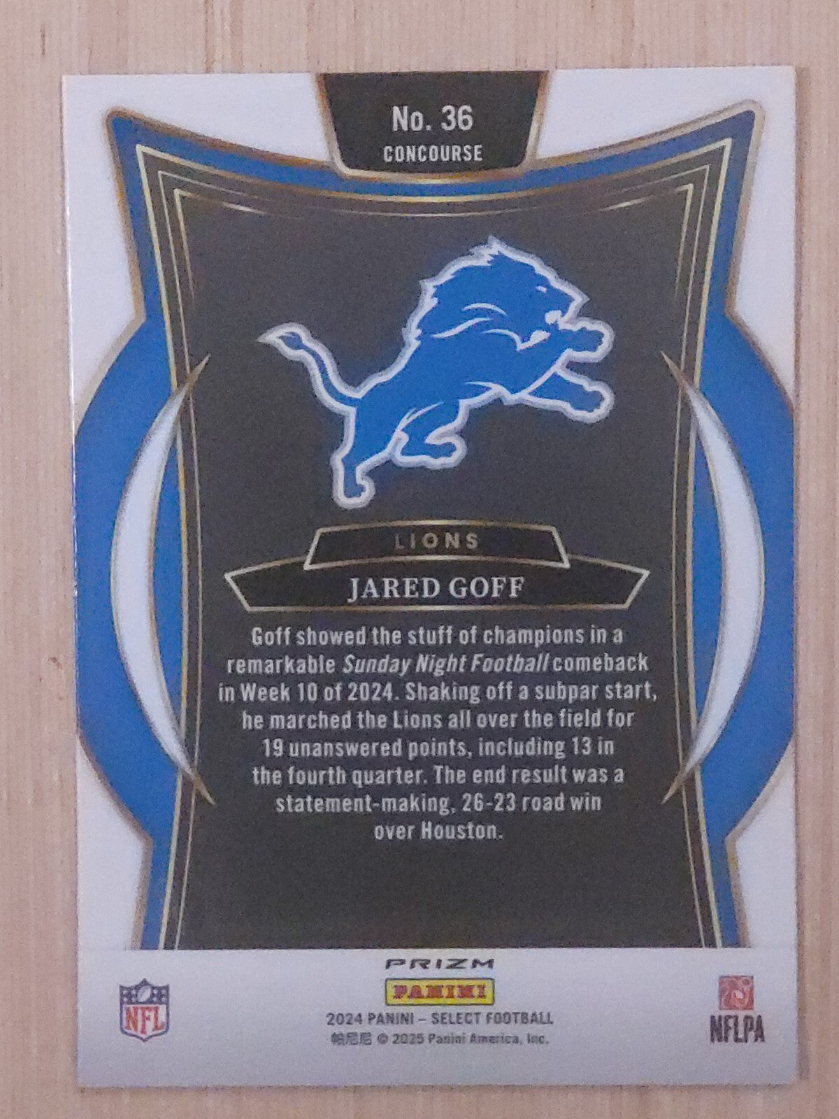 2024 Panini Select #36 Jared Goff Red, White, Blue Shock