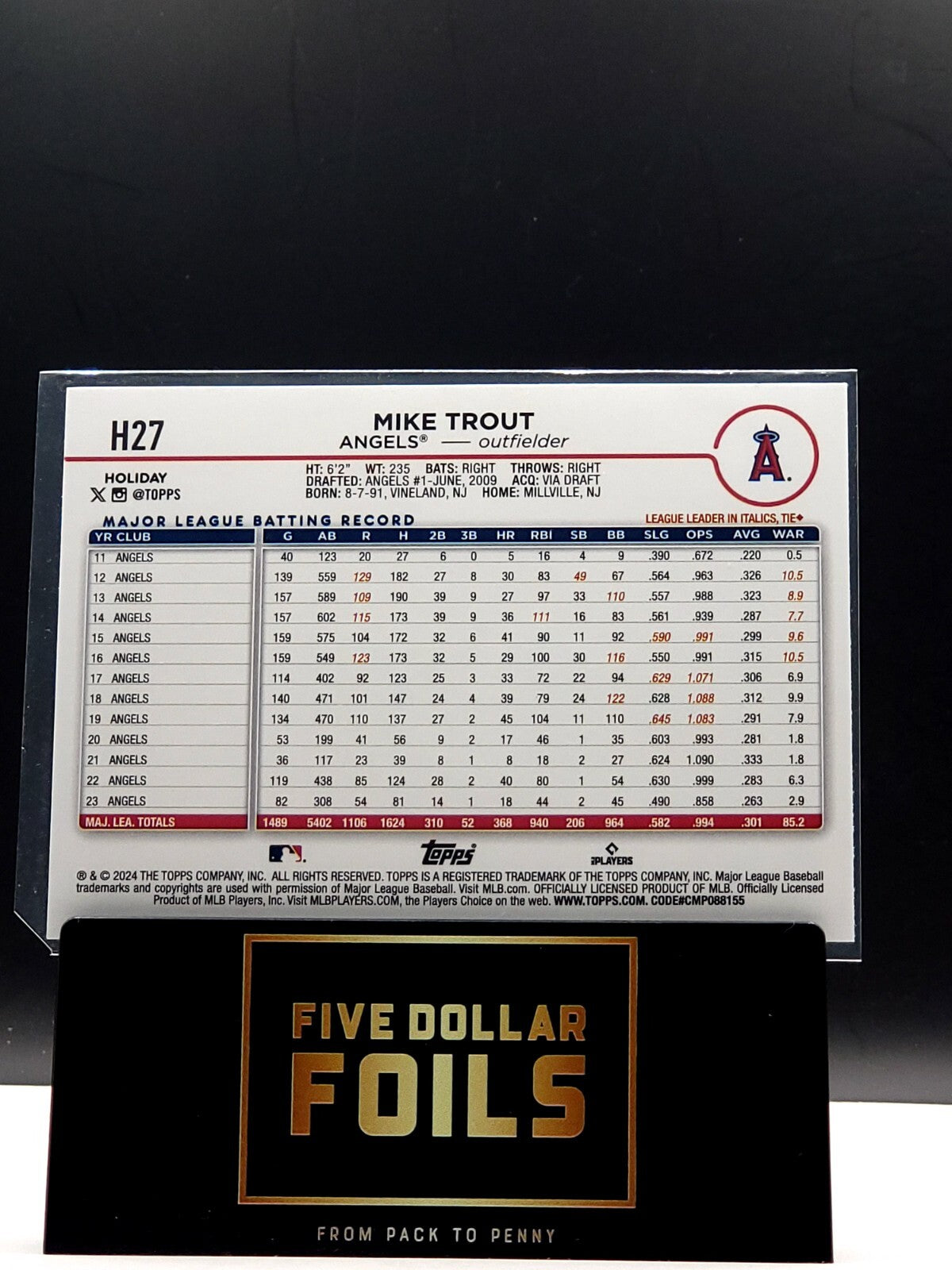 *Free Shipping @ $10* 2024 Topps Holiday - Holiday Variation #H27 Mike Trout