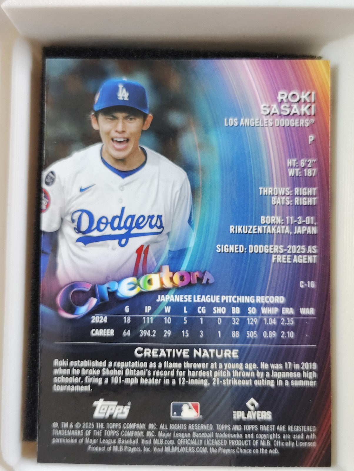 2025 Topps Finest - Creators Roki Sasaki #C-16 (RC)