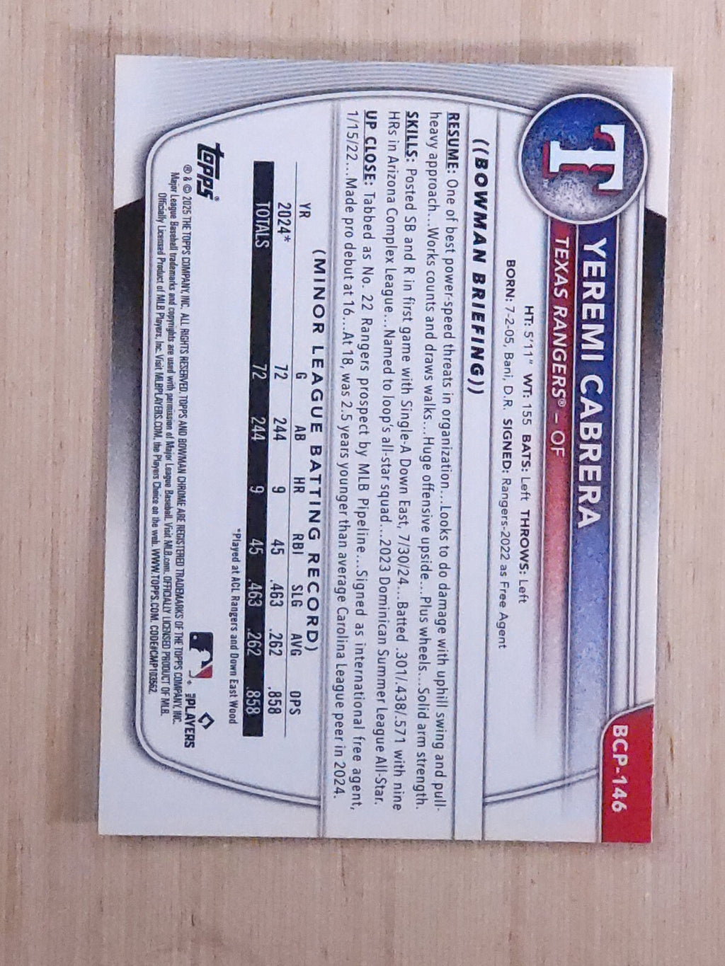 2025 Bowman - Chrome Prospects Yeremi Cabrera #BCP-146 Mega box Mojo