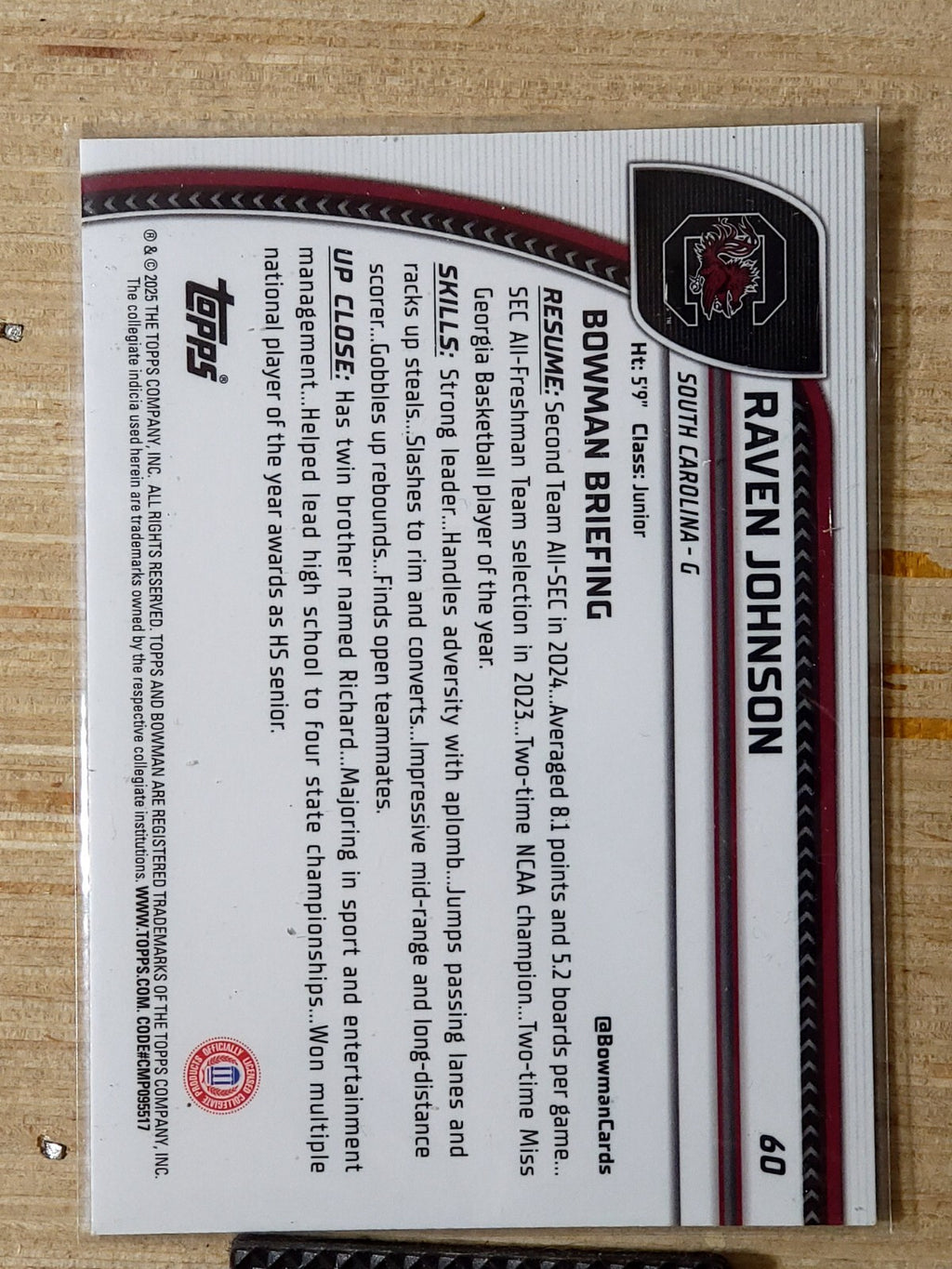 2024-2025 Bowman U Chrome Raven Johnson #60 Black Wave
