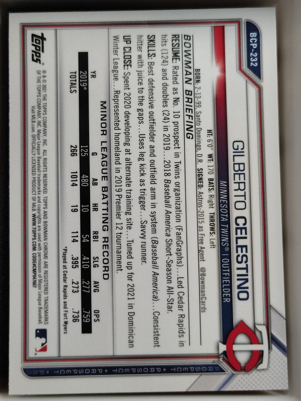 2021 Bowman Chrome #BCP-232 Gilberto Celestino Shimmer