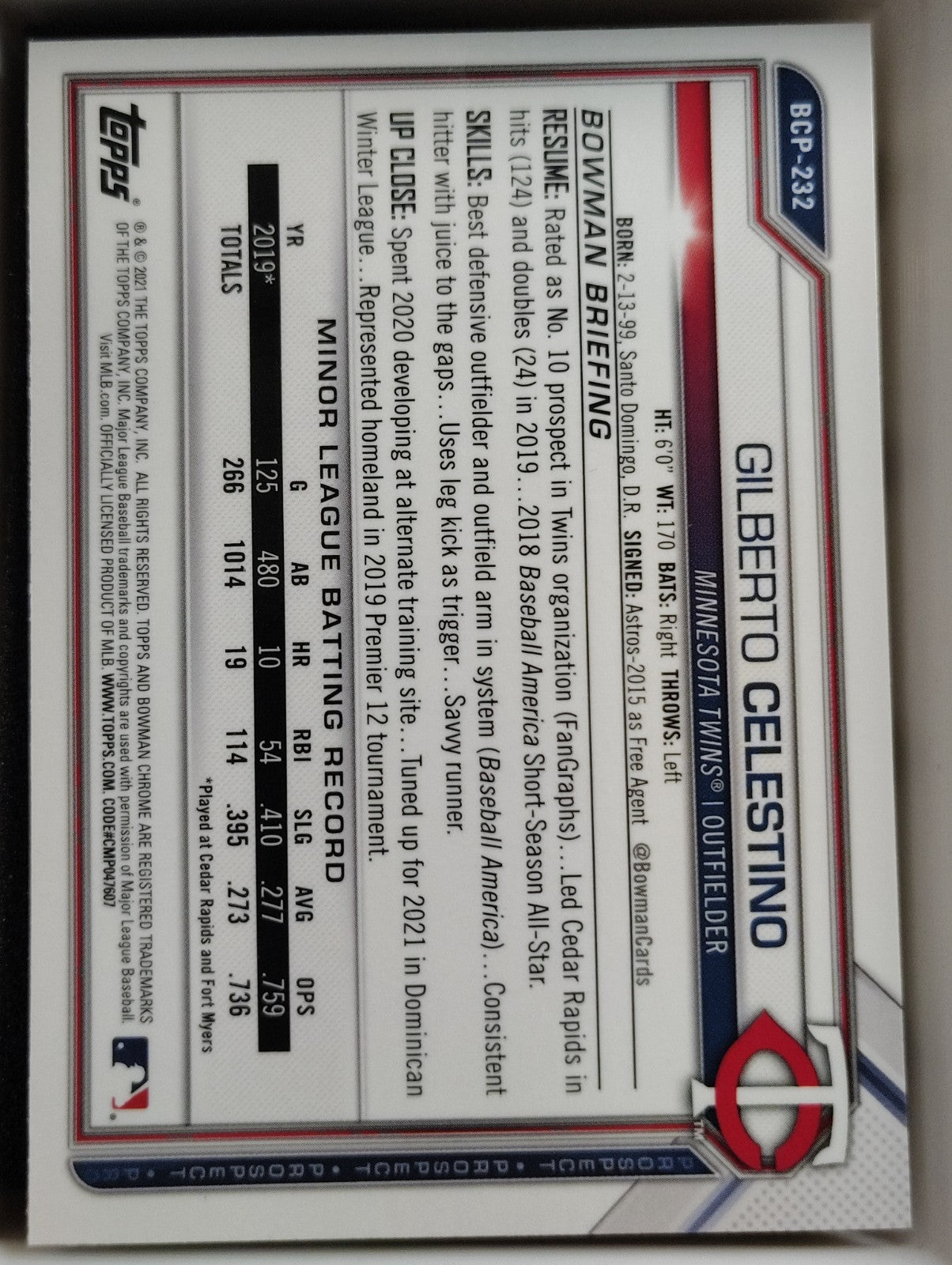 2021 Bowman Chrome #BCP-232 Gilberto Celestino Shimmer