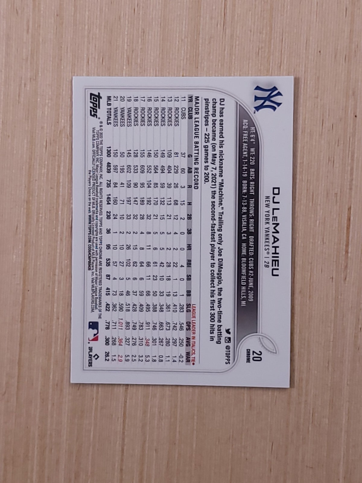 2022 Topps Chrome - D.J. LeMahieu #20 Black white Raywave Refractor