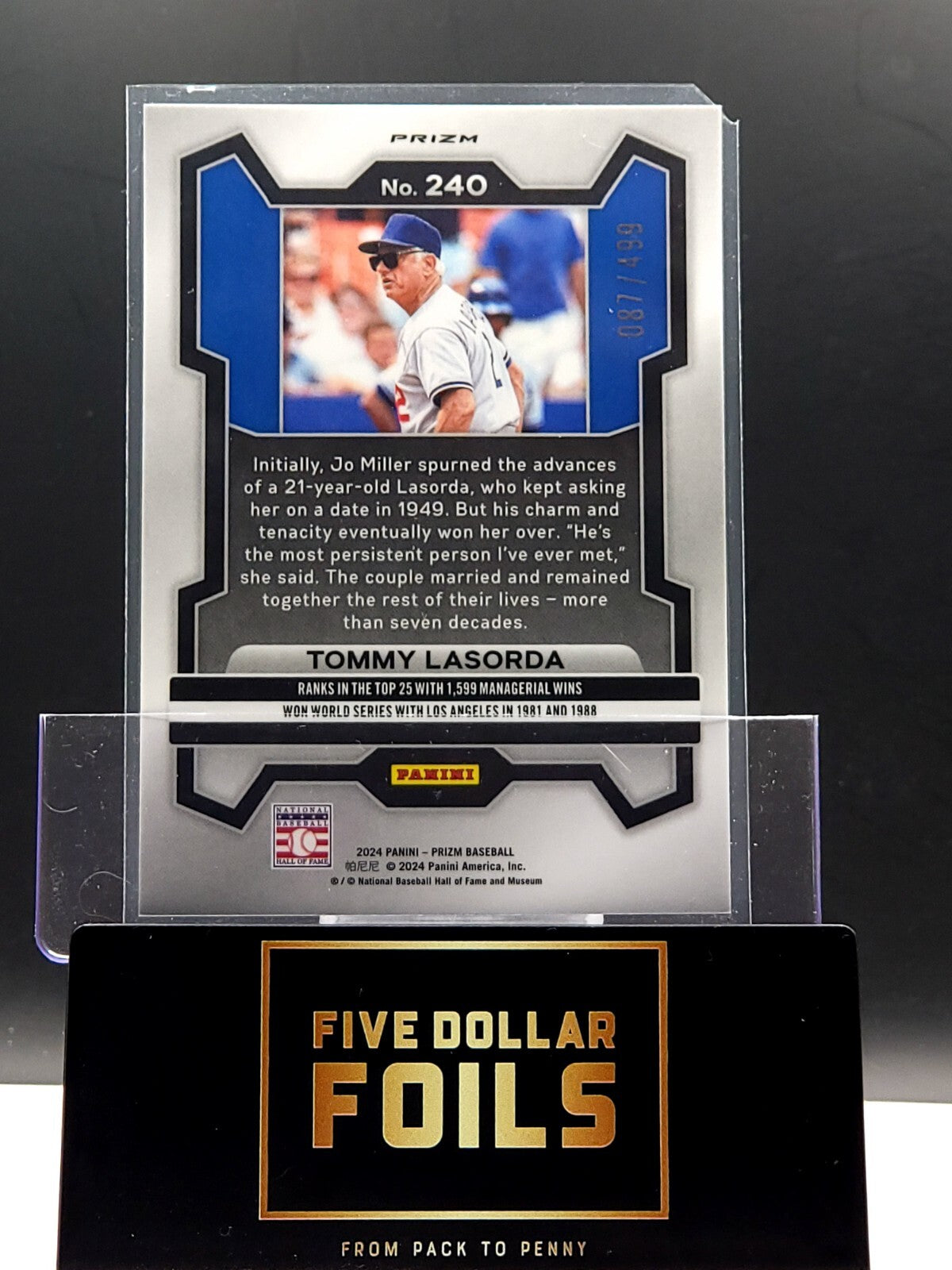 *Free Shipping @ $10* 2024 Panini Prizm #240 Tommy Lasorda Pulsar 087/499