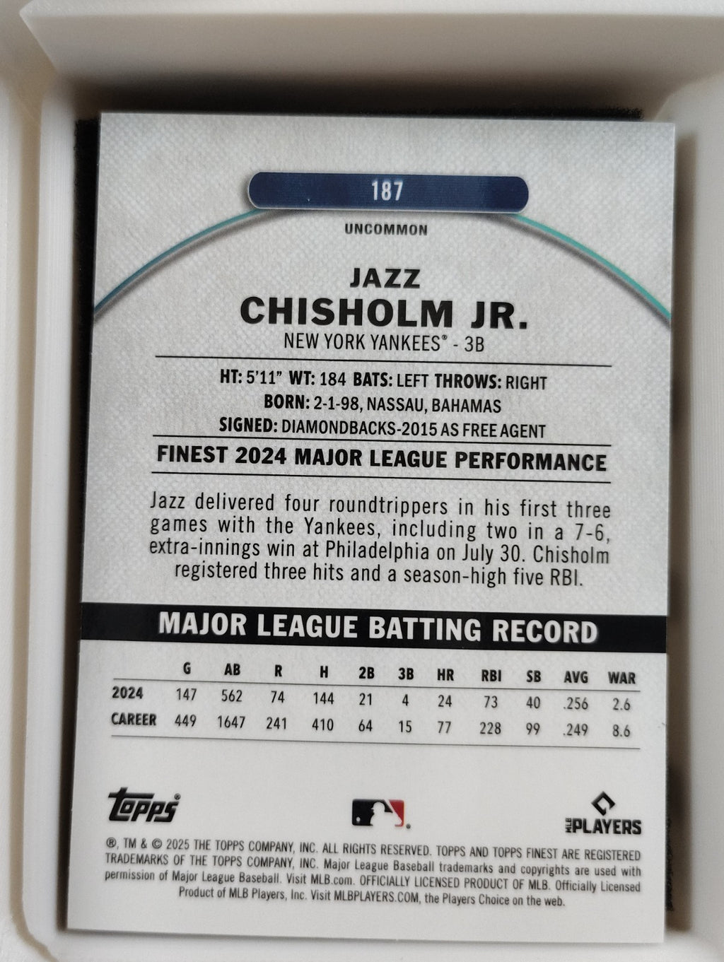 2025 Topps Finest #187 Uncommon Jazz Chisholm Jr