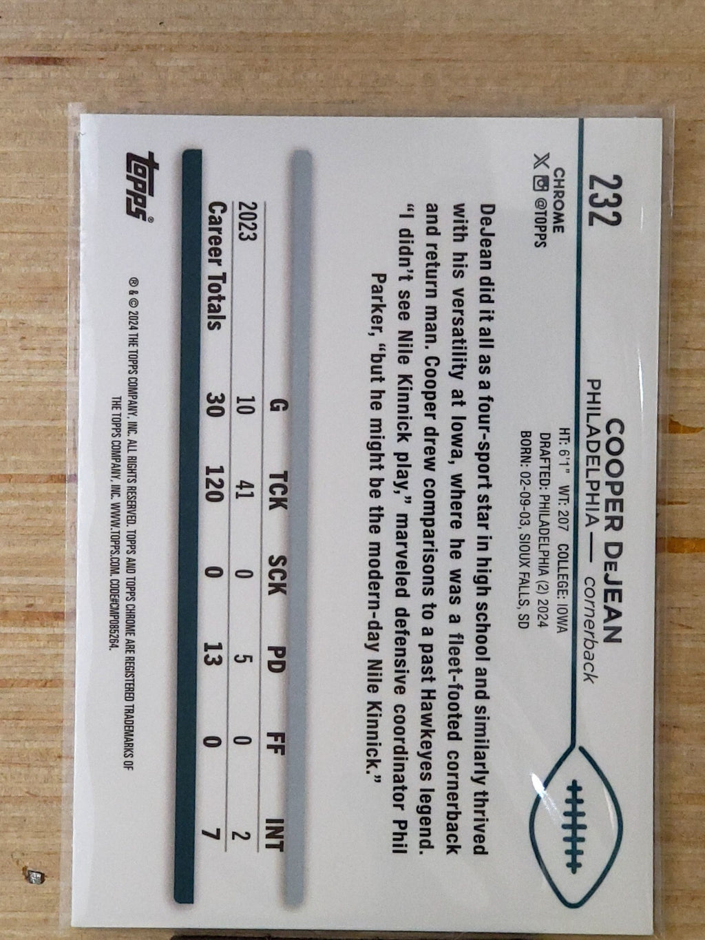 2024 Topps Chrome - Rookies Cooper DeJean #232 (RC)
