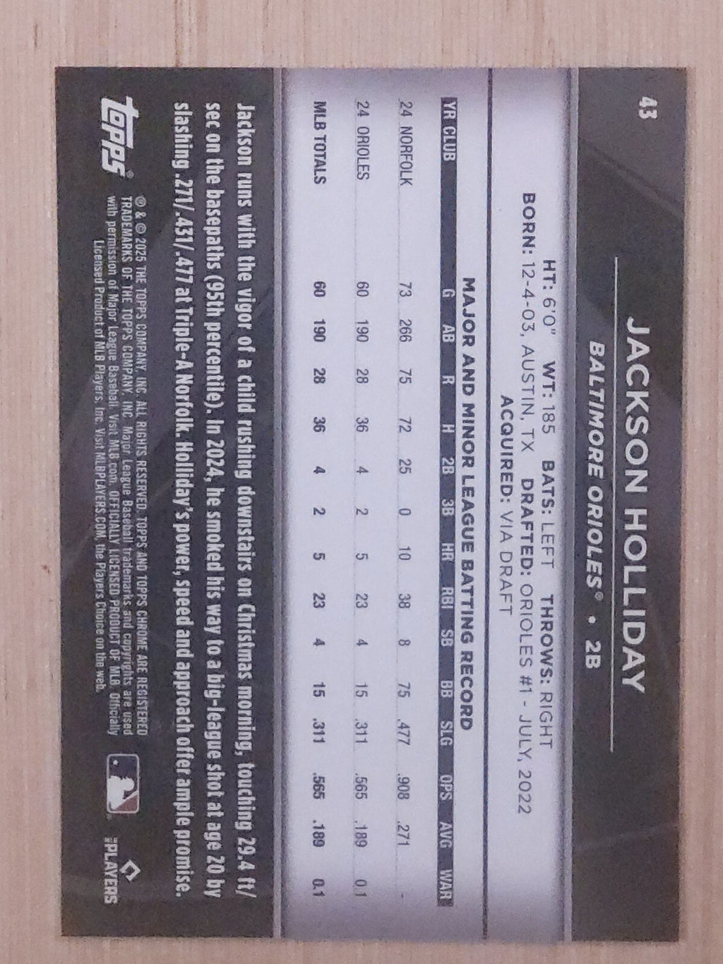 2025 Topps Chrome Black - Jackson Holliday #43 Purple 46/75