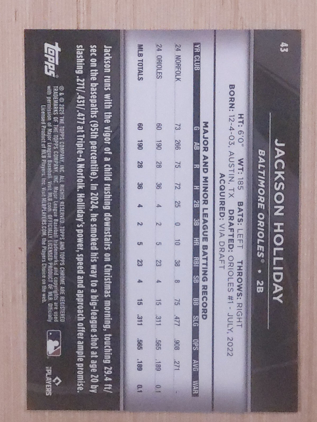 2025 Topps Chrome Black - Jackson Holliday #43 Purple 46/75